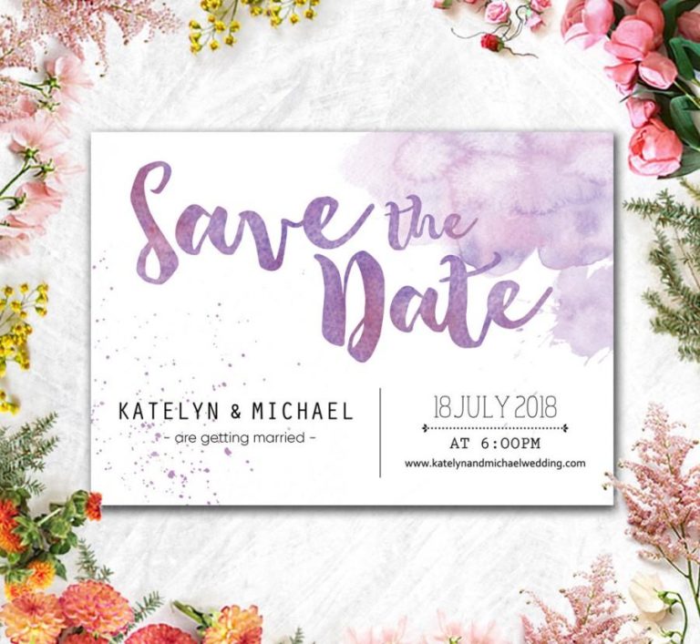 Printed Card Digital Printable Files Save The Date Purple Lavender Beach Watercolor Wedding Save The Date Wedding Stationery Idstd4
